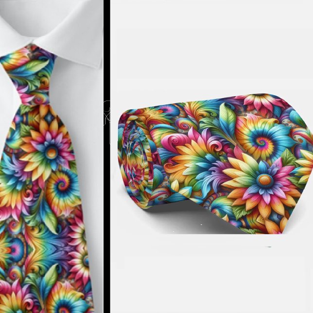 Psychedelic Tie-Dye Floral Pattern Neck Tie (Creator Uploaded)