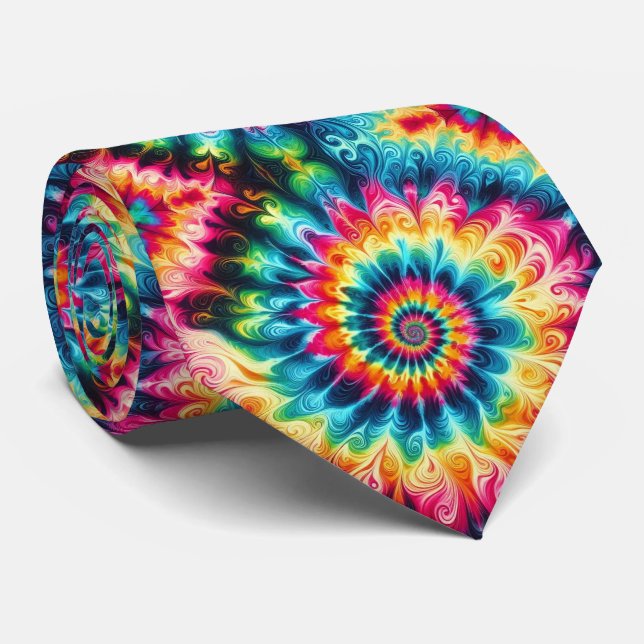 Psychedelic Tie-Dye Pattern Neck Tie (Rolled)