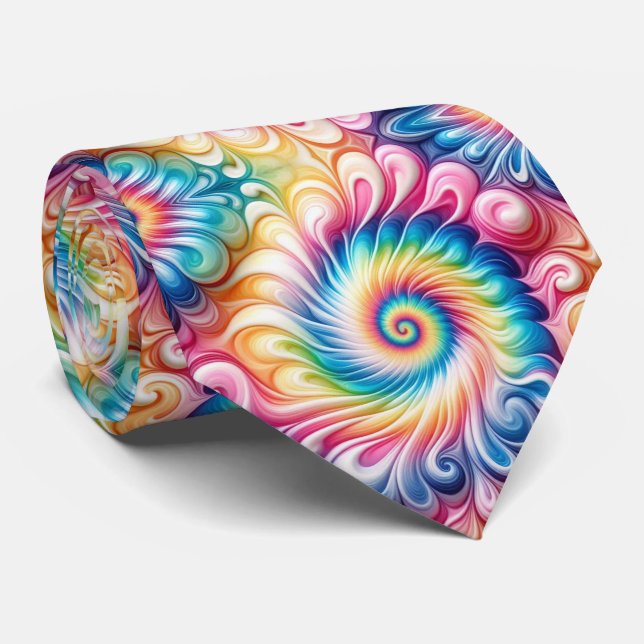 Psychedelic Tie-Dye Pattern Neck Tie (Rolled)