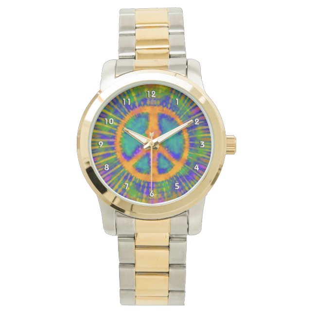 Psychedelic Tie-Dye Peace Sign Fine Art Watch (Front)