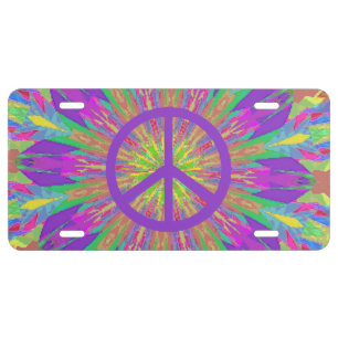 Psychedelic Tie Dye Peace Symbol License Plate