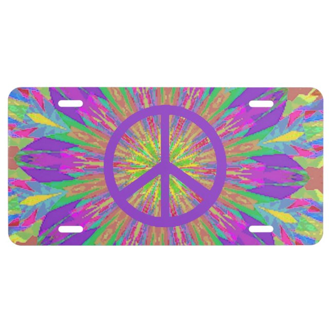 Psychedelic Tie Dye Peace Symbol License Plate (Front)