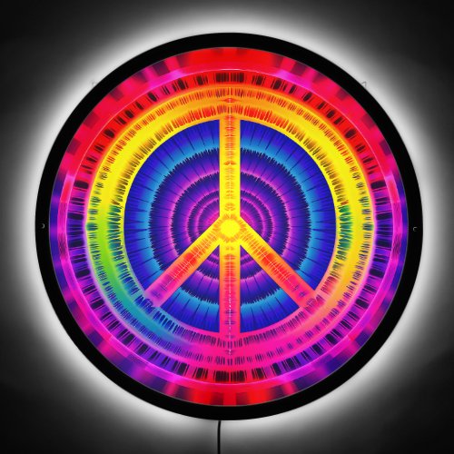 Psychedelic Tie_Dye Rainbow Peace Sign LED Art