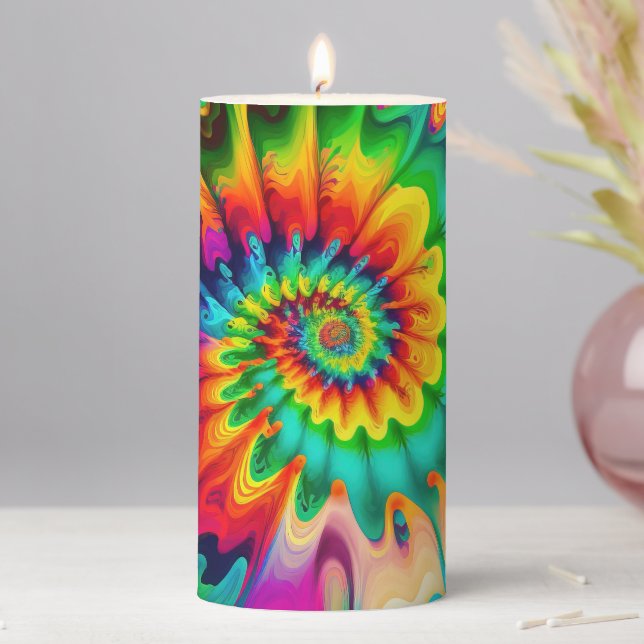 Psychedelic Tie Dye Retro Surreal Pillar Candle (In Situ)