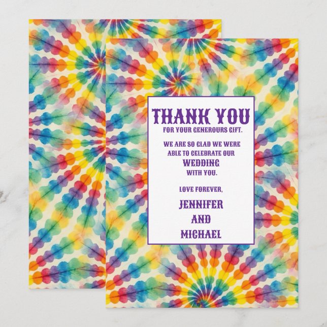 Psychedelic Tie Dye Thank You Cards (Front/Back)