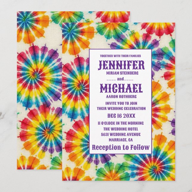 Psychedelic Tie Dye Wedding Invitations (Front/Back)