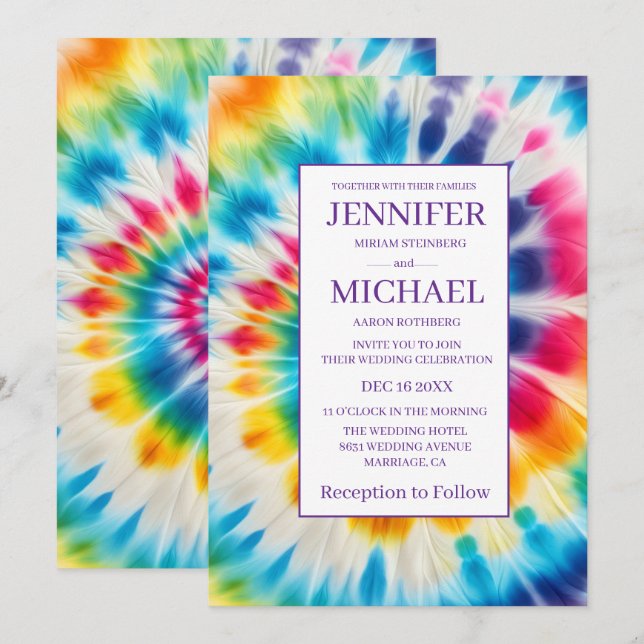 Psychedelic Tie Dye Wedding Invitations (Front/Back)