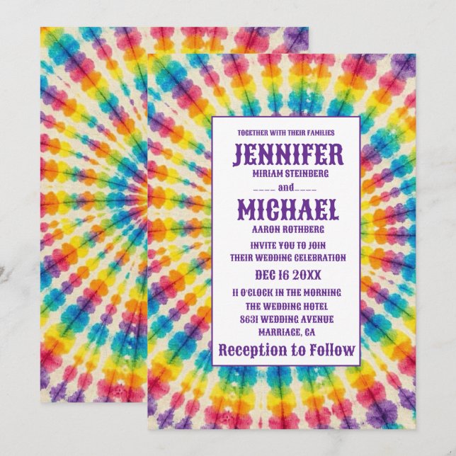 Psychedelic Tie Dye Wedding Invitations (Front/Back)