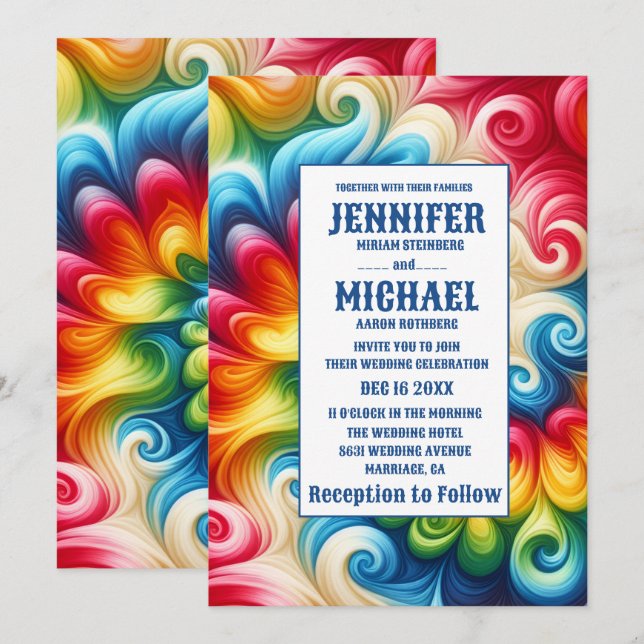 Psychedelic Tie Dye Wedding Invitations (Front/Back)