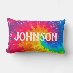 Psychedelic Tie Dye with Last Name Lumbar Pillow