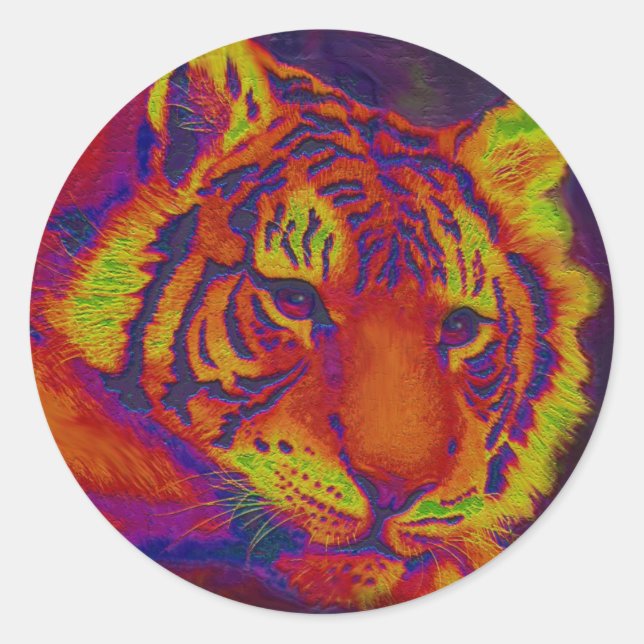 psychedelic tiger classic round sticker (Front)