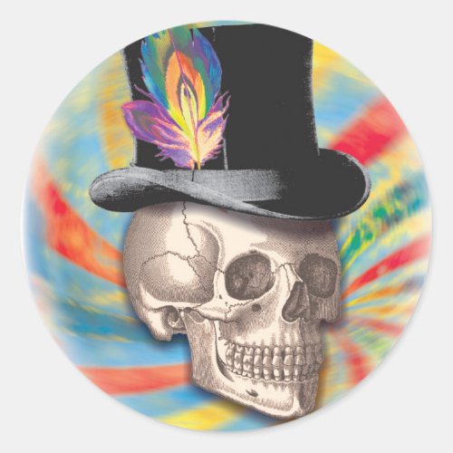 Psychedelic Top Hat Skull Sticker