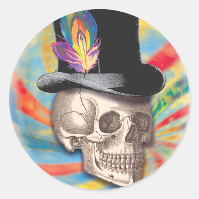 Psychedelic Top Hat Skull Sticker (Front)