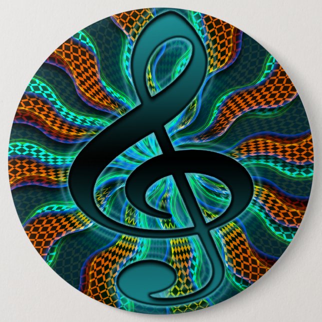 Psychedelic Treble Clef / G Clef Music Symbol Button (Front)