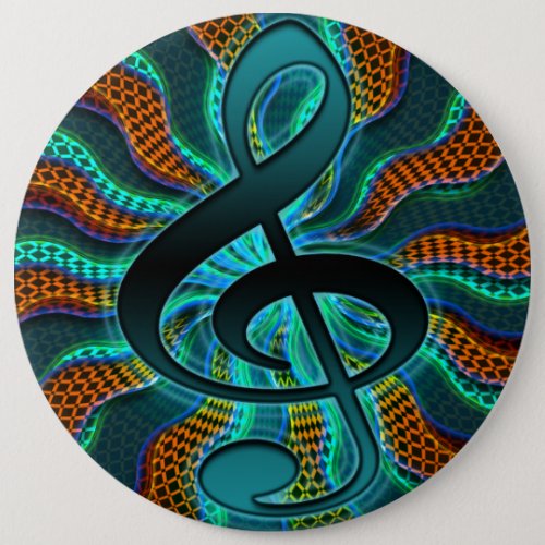 Psychedelic Treble Clef  G Clef Music Symbol Button