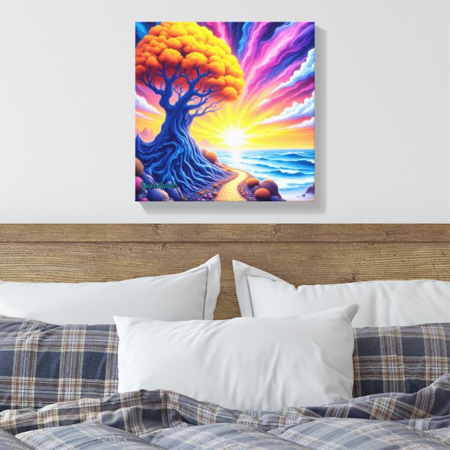 Psychedelic Tree Sunset Surreal Landscape Canvas Print (Insitu(Bedroom))