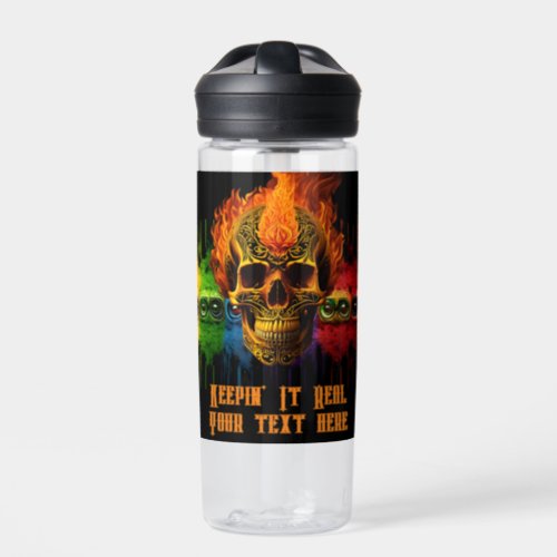 Psychedelic Tribal Rock N Roll Skull Personalized  Water Bottle
