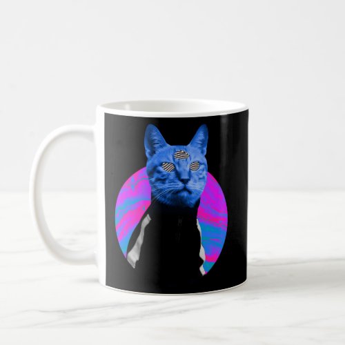 Psychedelic Trippy Cat Rave 90S Vaporwave Aestheti Coffee Mug