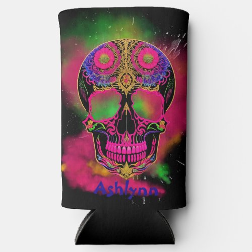 Psychedelic Trippy Custom Skull Colorful  Seltzer Can Cooler