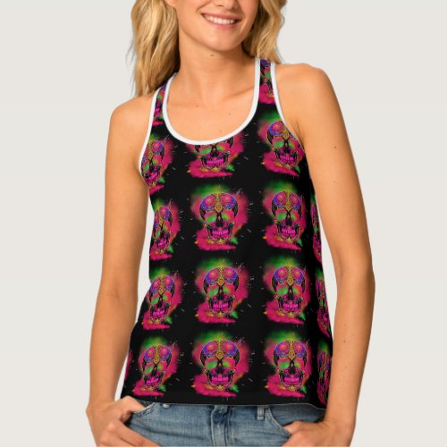 Psychedelic Trippy Custom Skull Colorful  Tank Top