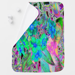 Psychedelic Trippy Lime Green and Blue Flowers Baby Blanket