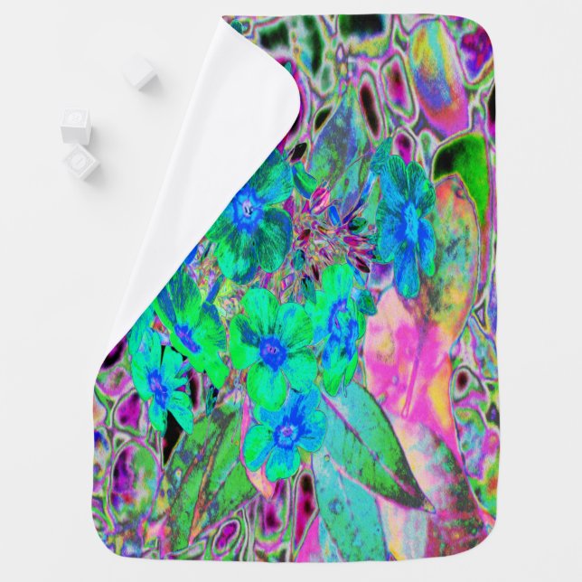 Psychedelic Trippy Lime Green and Blue Flowers Baby Blanket (In Situ)
