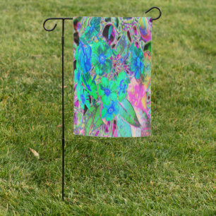 Psychedelic Trippy Lime Green and Blue Flowers Garden Flag