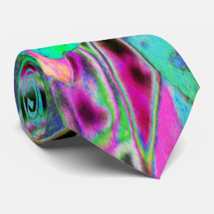 Psychedelic Trippy Lime Green and Blue Flowers Neck Tie