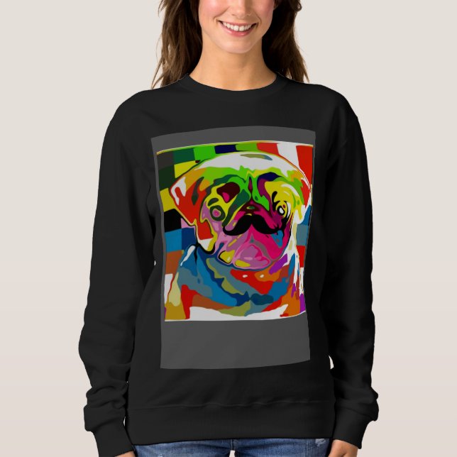 Psychedelic Trippy Moustache Pug Sweatshirt (Front)