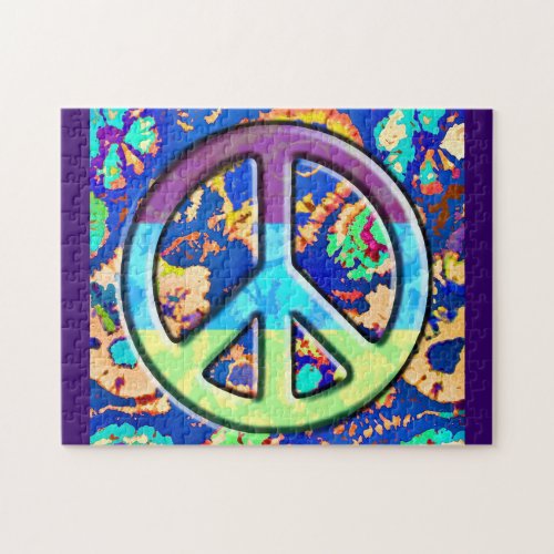 Psychedelic Trippy Purple Peace Sign Jigsaw Puzzle