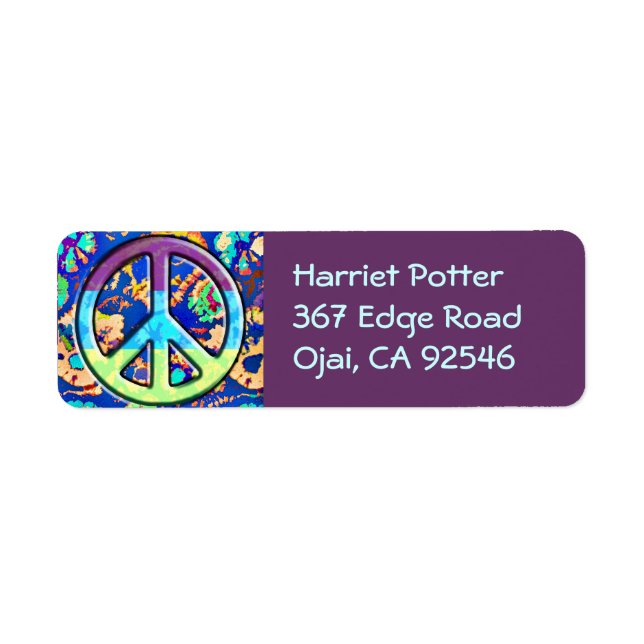 Psychedelic Trippy Purple Peace Sign Label (Front)