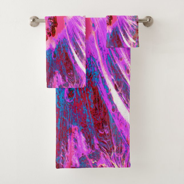 Psychedelic Trippy Rainbow Colors Hibiscus Flower Bath Towel Set (Insitu)