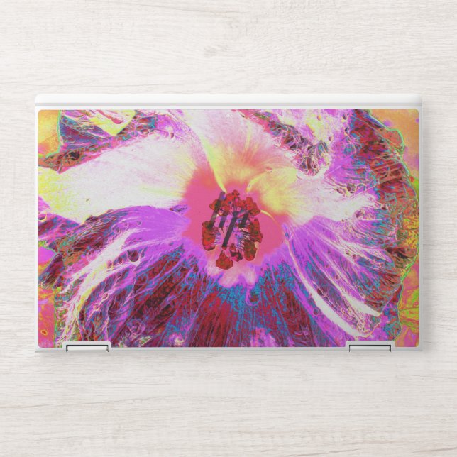 Psychedelic Trippy Rainbow Colors Hibiscus Flower HP Laptop Skin (Front)