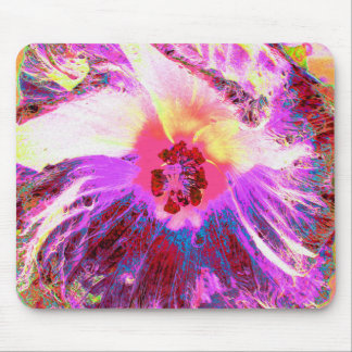 Psychedelic Trippy Rainbow Colors Hibiscus Flower Mouse Pad