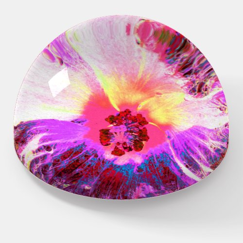 Psychedelic Trippy Rainbow Colors Hibiscus Flower Paperweight