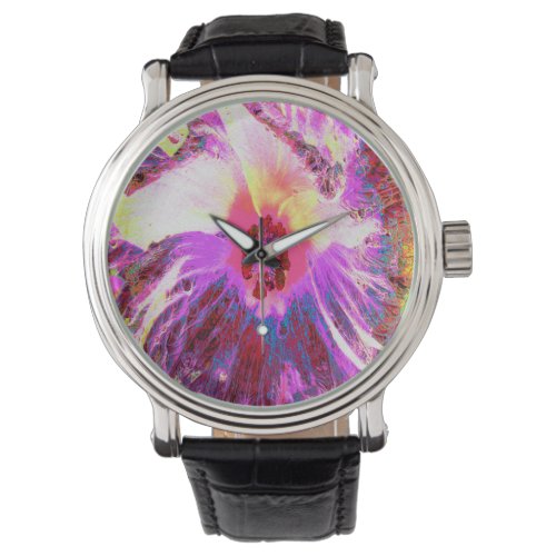 Psychedelic Trippy Rainbow Colors Hibiscus Flower Watch