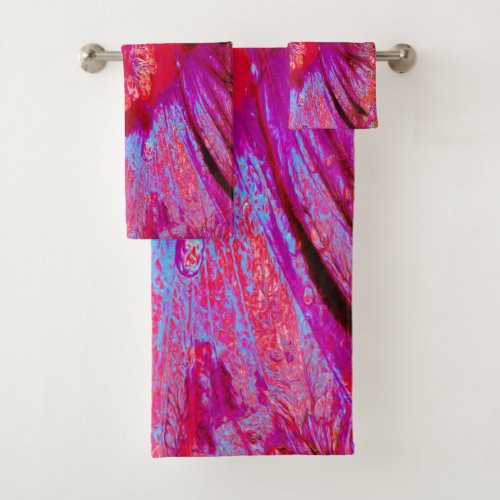 Psychedelic Trippy Retro Red Hibiscus Flower Bath Towel Set