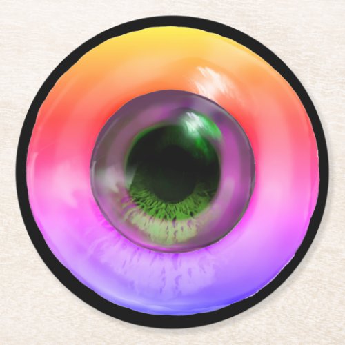 Psychedelic Trippy Weird Hippie Funky Eye Round Paper Coaster