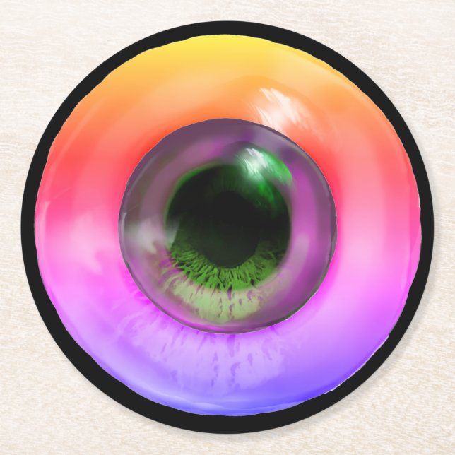 Psychedelic Trippy Weird Hippie Funky Eye Round Paper Coaster (Front)