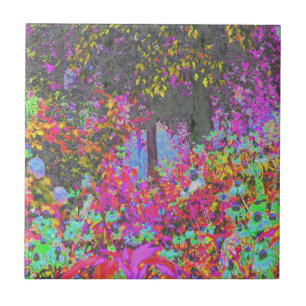 Psychedelic Tropical Festival Garden Sunrise Ceramic Tile