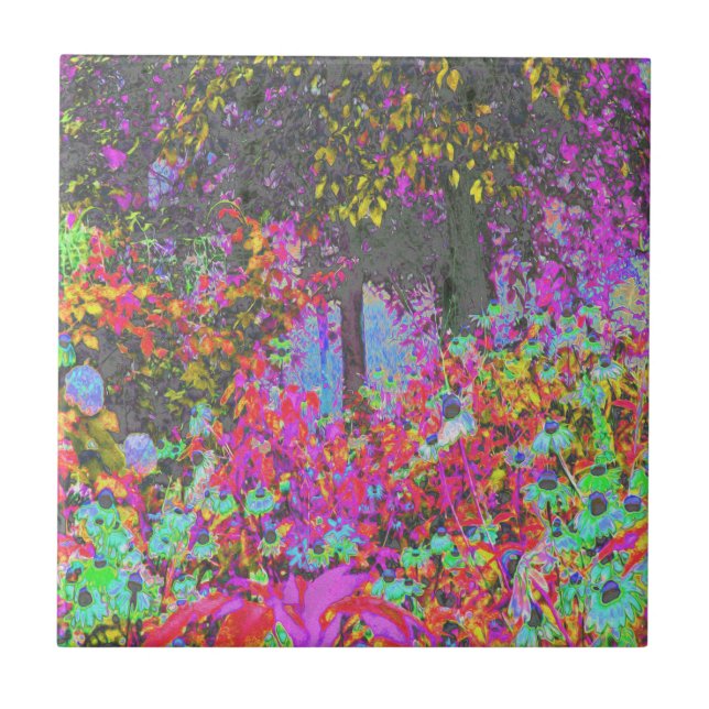 Psychedelic Tropical Festival Garden Sunrise Ceramic Tile (Front)