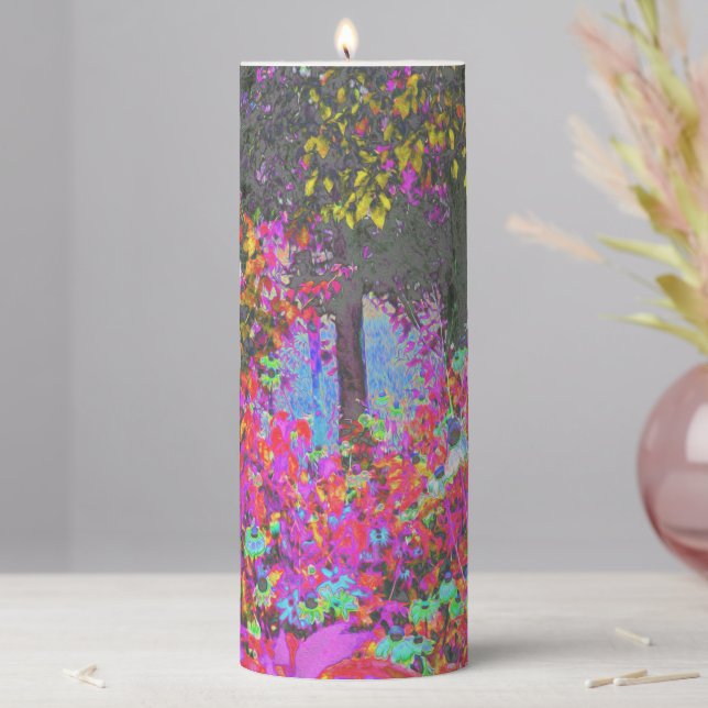 Psychedelic Tropical Festival Garden Sunrise Pillar Candle (In Situ)