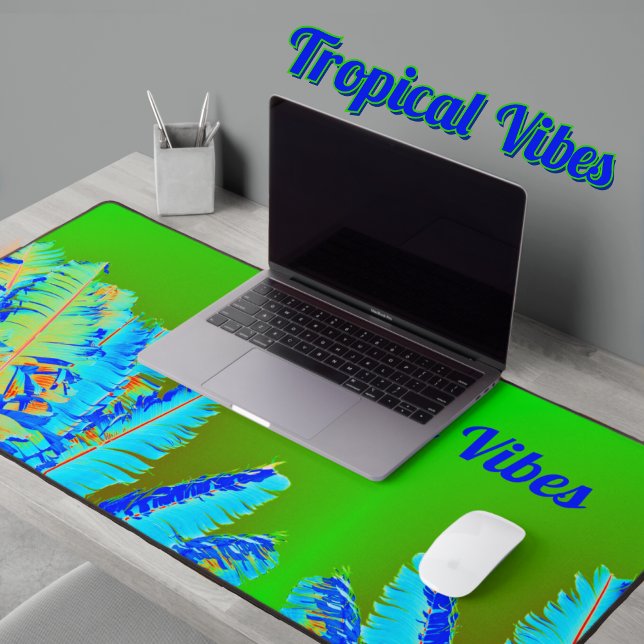 Psychedelic Tropical Vibes Palm Trees Green Blue Desk Mat (Creator Uploaded)