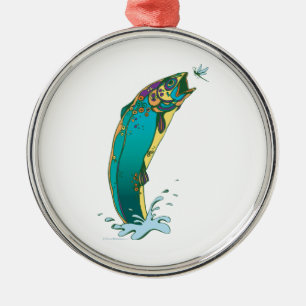 Psychedelic Trout Fishing Metal Ornament