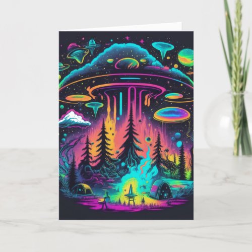 Psychedelic UFO Fantasy Art Birthday  Card