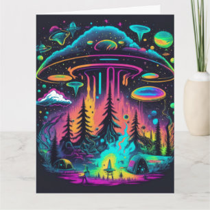 Psychedelic UFO Fantasy Art Birthday  Card