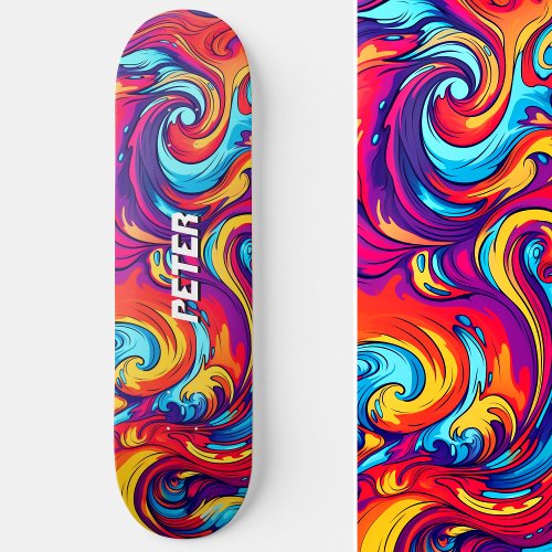 Psychedelic Vibrant Abstract Swirl Urban Graffiti Skateboard