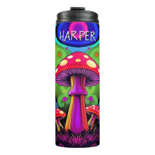 Psychedelic Vibrant Colorful Retro Mushrooms Thermal Tumbler