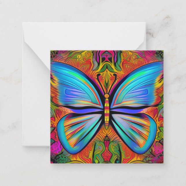Psychedelic Vibrant Colors Butterfly Painting Note Card (Front)