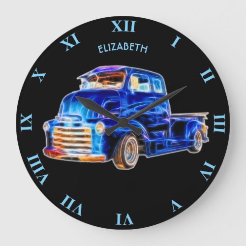 Psychedelic Vintage Glowing Pickup Truck Car Large Clock